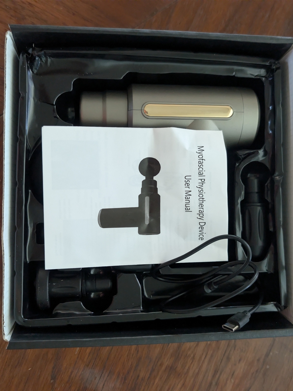Rechargeable Percussion Massage Gun in Matte Gray with Gold Accent